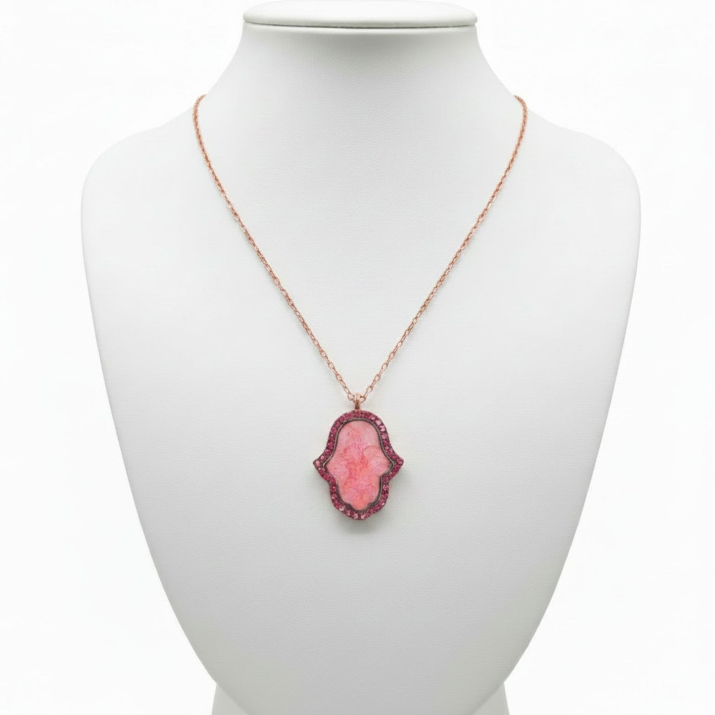 Collar Gargantilla Plata Rosa con Nácar y Circonitas Mano de Fátima. Joyeria Osnor