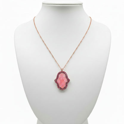 Collar Gargantilla Plata Rosa con Nácar y Circonitas Mano de Fátima. Joyeria Osnor