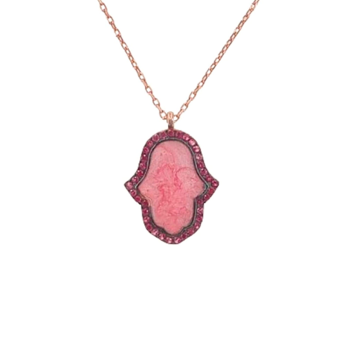 Collar Gargantilla Plata Rosa con Nácar y Circonitas Mano de Fátima. Joyeria Osnor