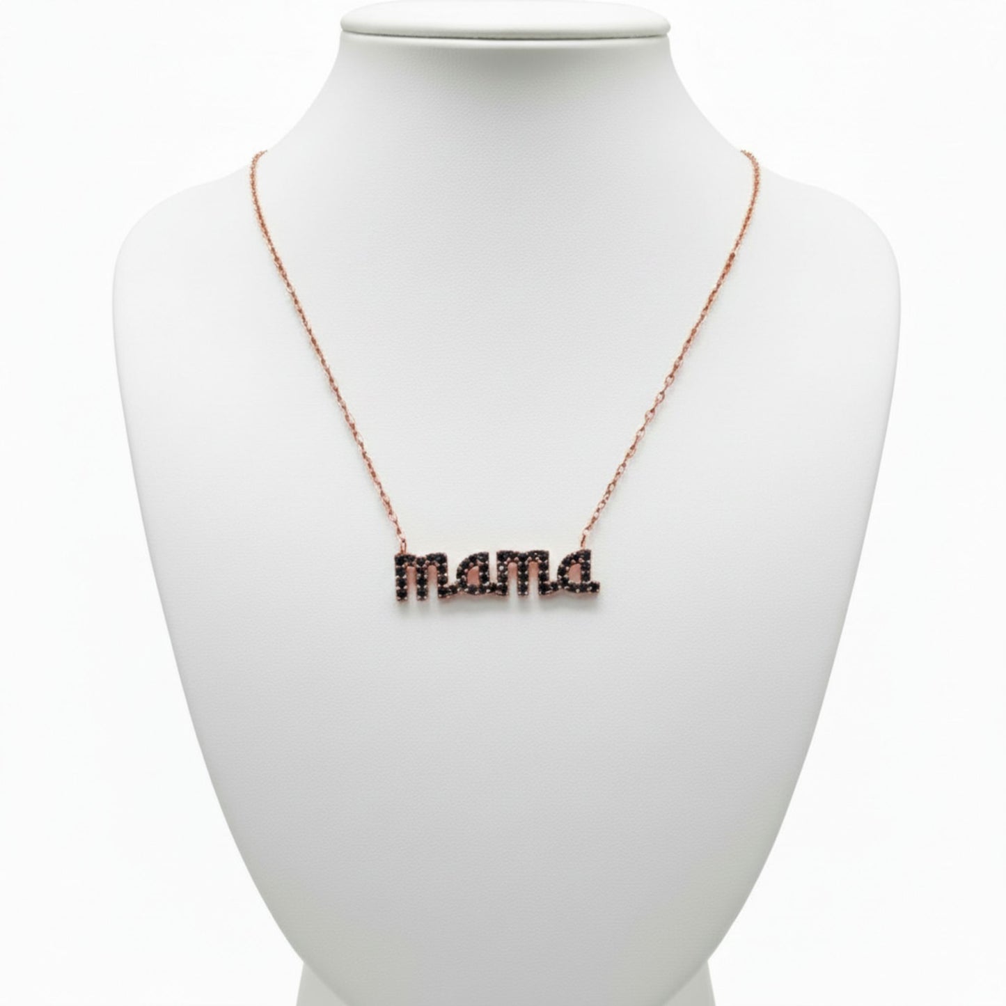 Collar Gargantilla Mamá Plata 925 Rosa con Circonitas Negras.joyeria osnor
