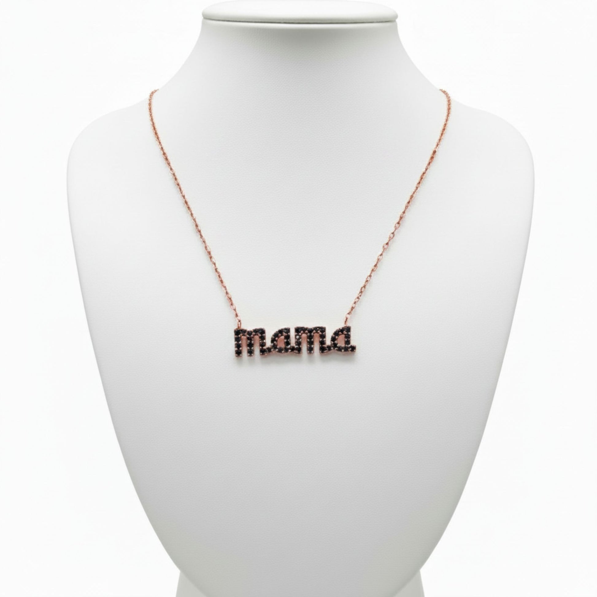 Collar Gargantilla Mamá Plata 925 Rosa con Circonitas Negras.joyeria osnor