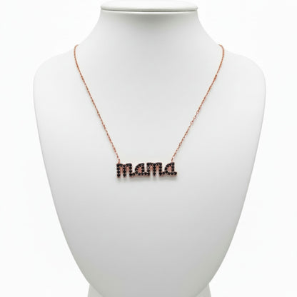 Collar Gargantilla Mamá Plata 925 Rosa con Circonitas Negras.joyeria osnor