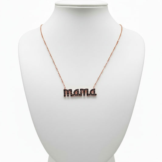 Collar Gargantilla Mamá Plata 925 Rosa con Circonitas Negras.joyeria osnor