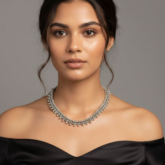 Zamak Silver Rain Necklace - Elegant Hanging Beads 