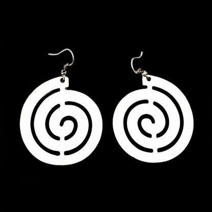 Pendientes Zamak Plateado Disco Circular con Espiral Laberinto Calada.Joyeria Osnor