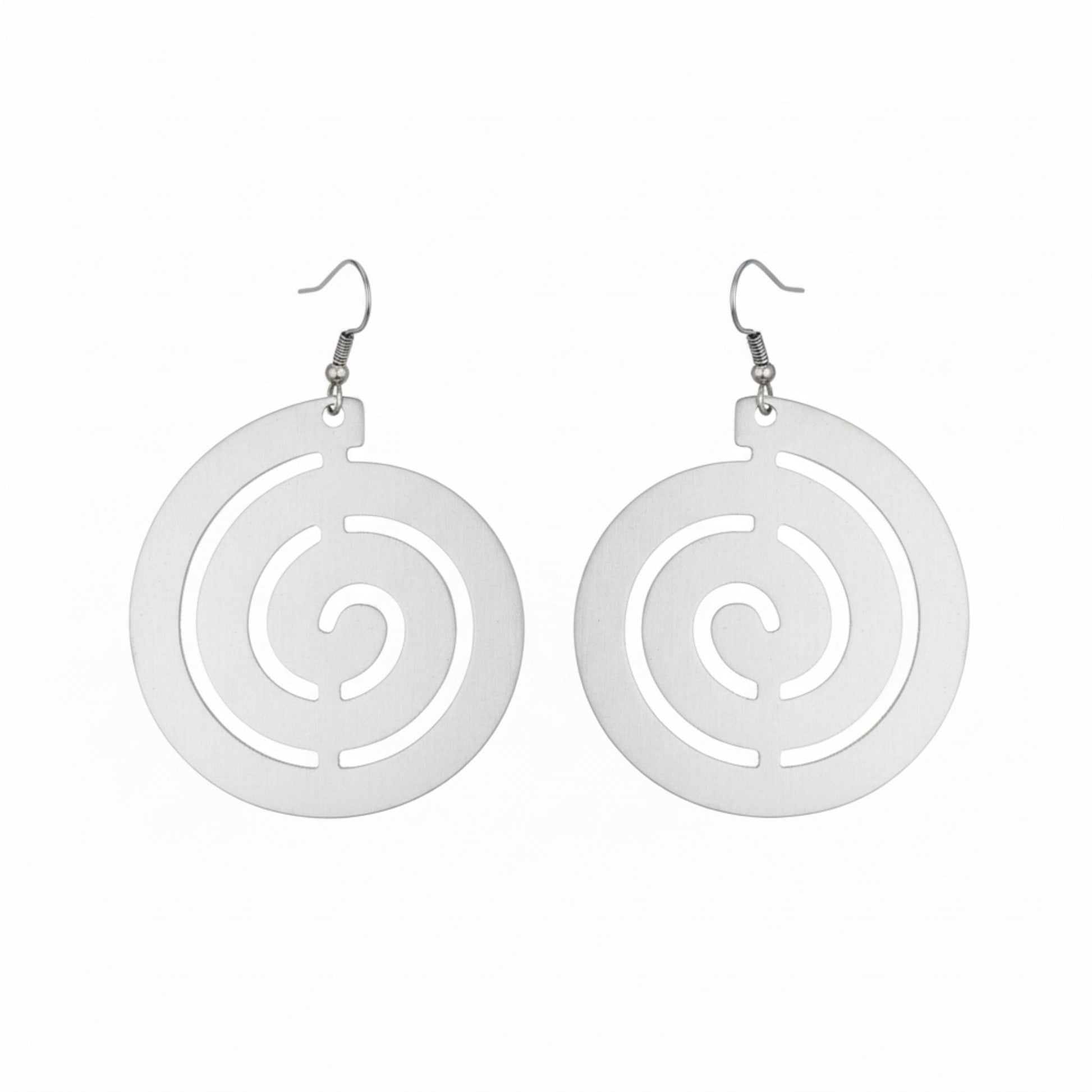 Pendientes Zamak Plateado Disco Circular con Espiral Laberinto Calada.Joyeria Osnor