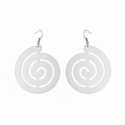 Pendientes Zamak Plateado Disco Circular con Espiral Laberinto Calada.Joyeria Osnor