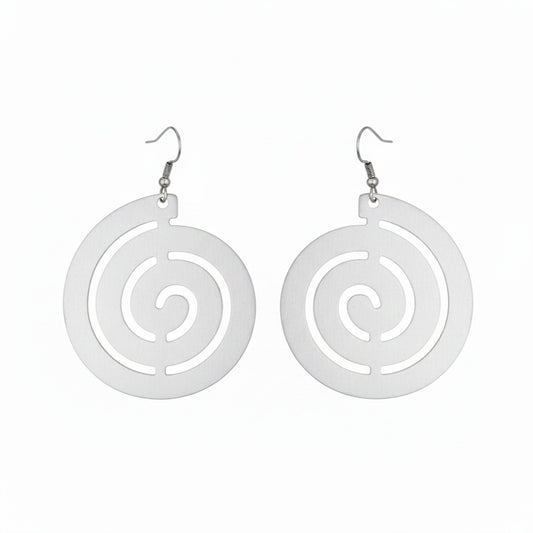 Pendientes Zamak Plateado Disco Circular con Espiral Laberinto Calada.Joyeria Osnor