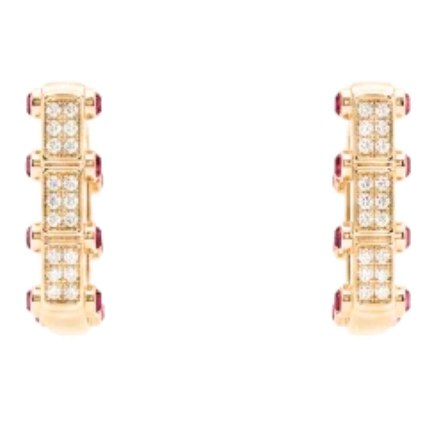 Pendiente de acero inoxidable dorado chapado oro 14ktes circonitas blancas y rojas engastadas diseño joyería osnor moda 