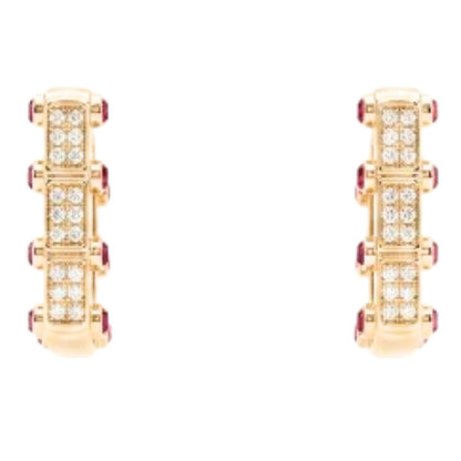 Pendiente de acero inoxidable dorado chapado oro 14ktes circonitas blancas y rojas engastadas diseño joyería osnor moda 