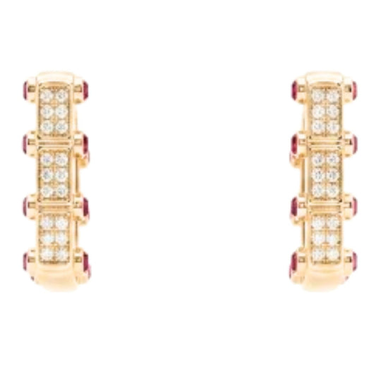 Pendiente de acero inoxidable dorado chapado oro 14ktes circonitas blancas y rojas engastadas diseño joyería osnor moda 
