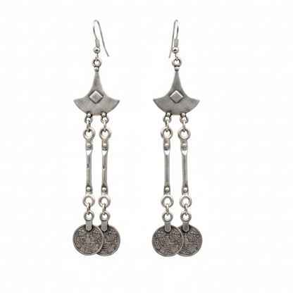 Pendientes largos de zamak con flecos y monedas - Estilo boho hipoalergénicos - Joyería Osnor
