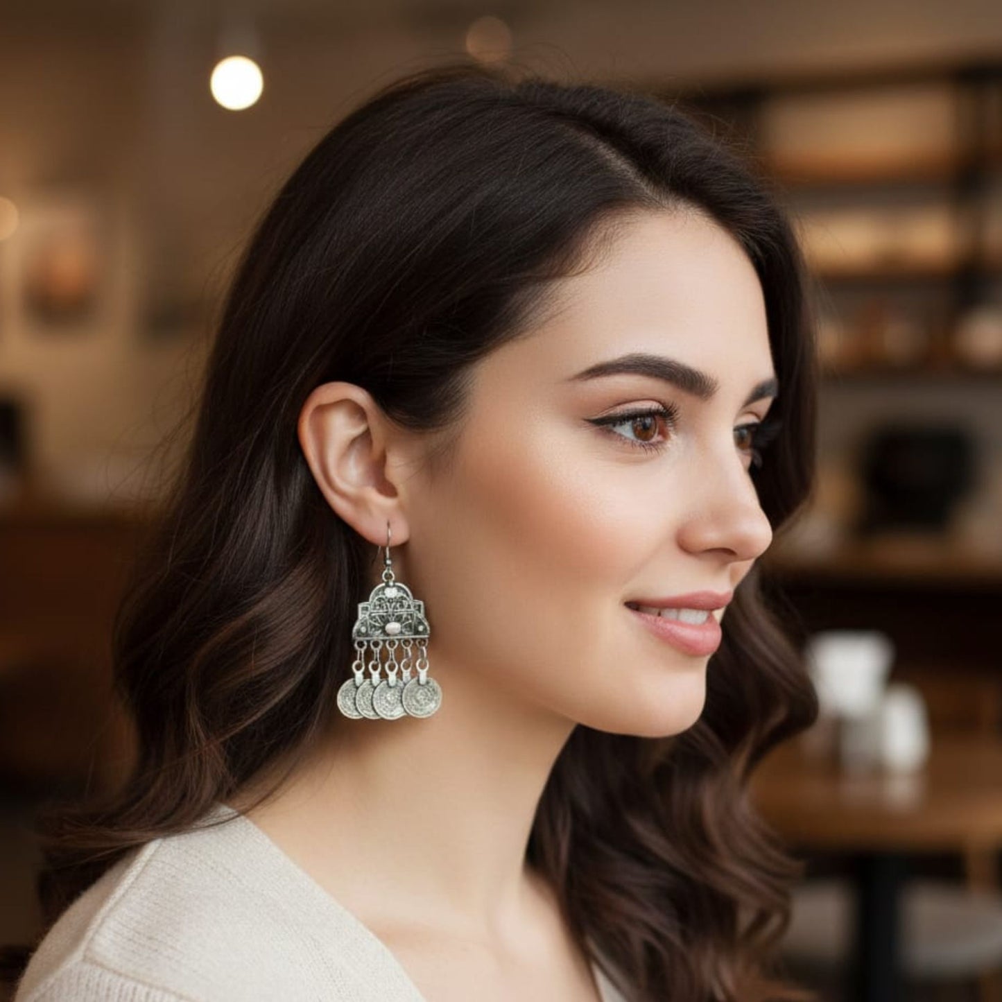 Pendientes de zamak con monedas puestos - Joyería boho elegante - Joyería Osnor
