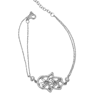 Pulsera Mano Fátima Plata Acabado Rodio con Circonitas. Joyeria Osnor
