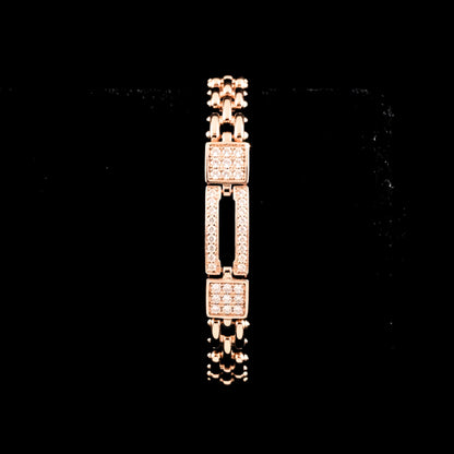 Pulsera Brazalete Eslabones Circonitas Oro Rosa Acero Chapado