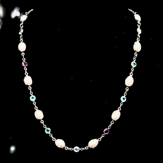 Collar Tuttifruti – Gargantilla Ajustable Perlas y Circonitas de Colores | Acero Plateado