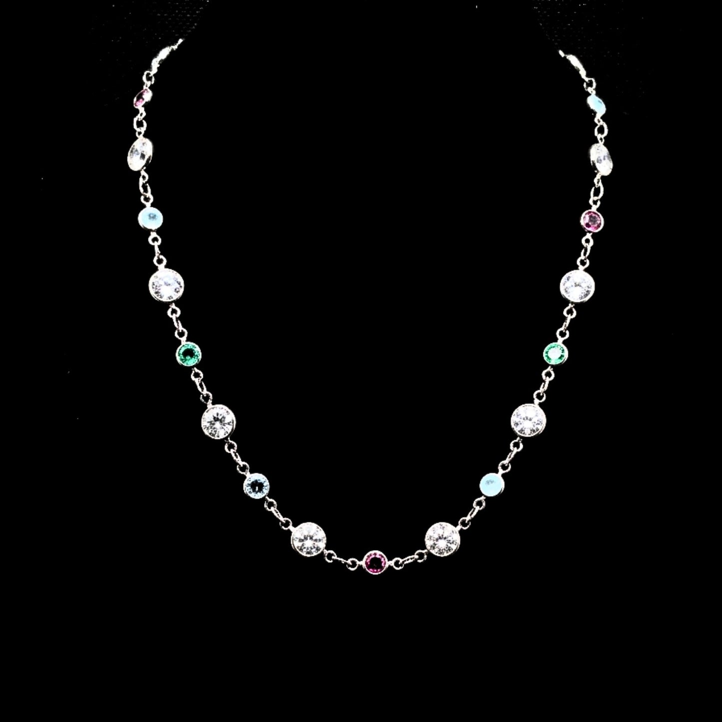 Collar Largo Tutifruti Circonitas Multicolor Acero Plateado