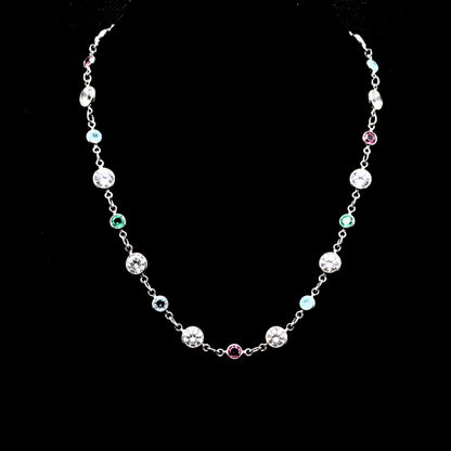 Collar Largo Tutifruti Circonitas Multicolor Acero Plateado