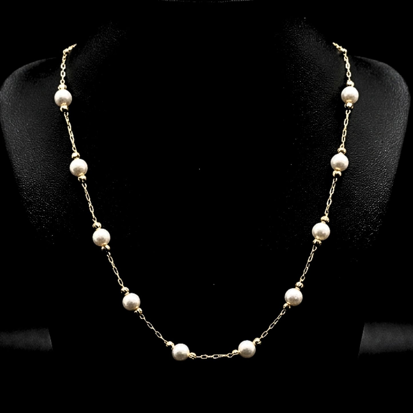 Gargantilla Cadena de Perlas · Acero Chapado Oro 14K