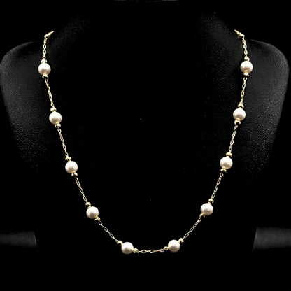Gargantilla Cadena de Perlas · Acero Chapado Oro 14K