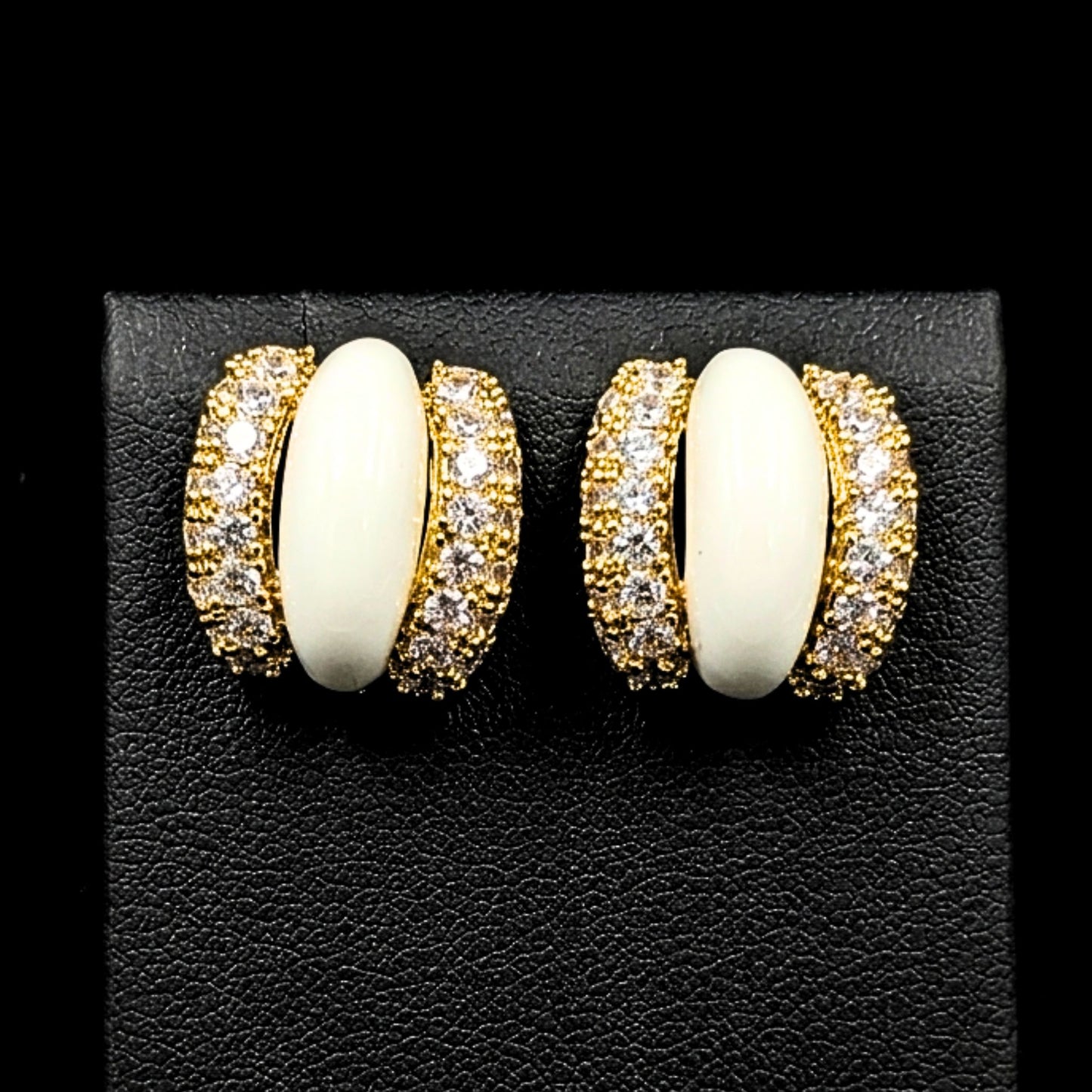 Pendientes Aros ACERO Chapados Oro 14K | Circonitas Blancas y Cerámica