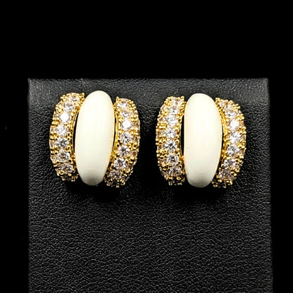 Pendientes Aros ACERO Chapados Oro 14K | Circonitas Blancas y Cerámica
