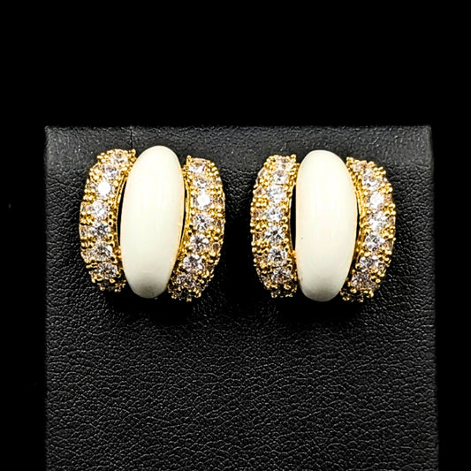 Pendientes Aros ACERO Chapados Oro 14K | Circonitas Blancas y Cerámica