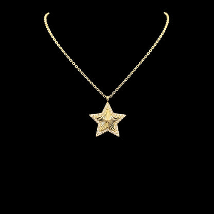 Collar Gargantilla Estrella Dorada con Circonitas Acero Chapado Oro 14K