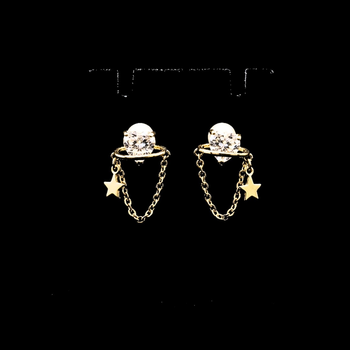 Pendientes Cadena Estrella con Circonita –Acero Chapado Oro 14K