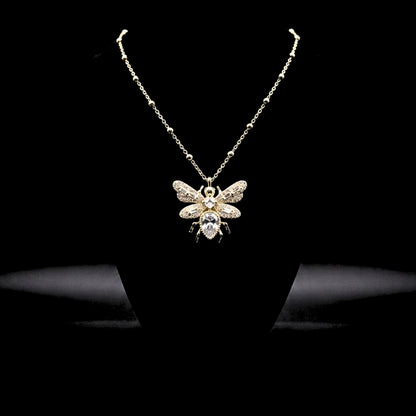 Collar Gargantilla Abeja Dorada con Circonitas Acero Chapado Oro 14K