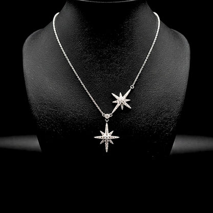 Collar Gargantilla Doble Estrella Circonitas Acero Cierre Mosquetón