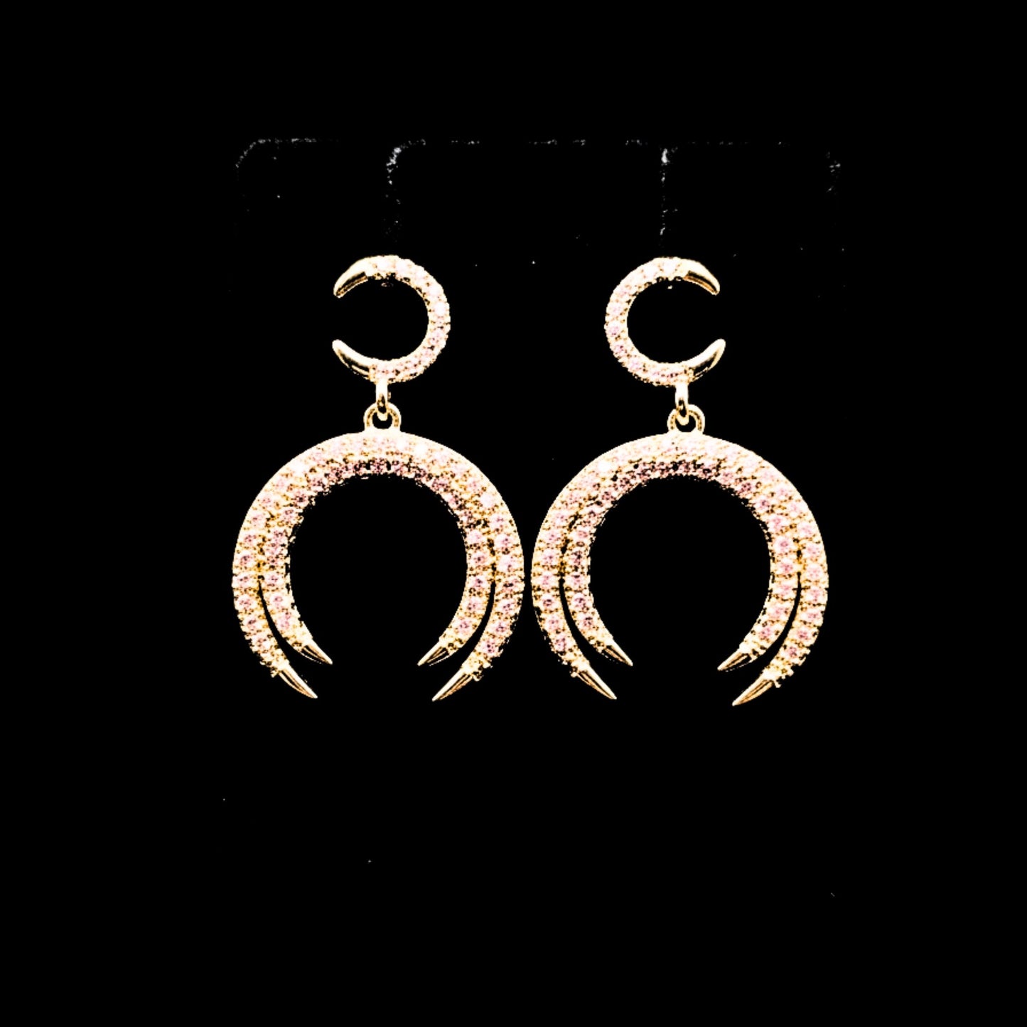 Pendientes Luna Doble | Circonitas Engastadas Acero Chapado Oro