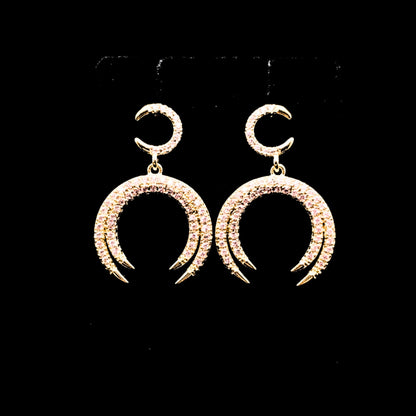 Pendientes Luna Doble | Circonitas Engastadas Acero Chapado Oro