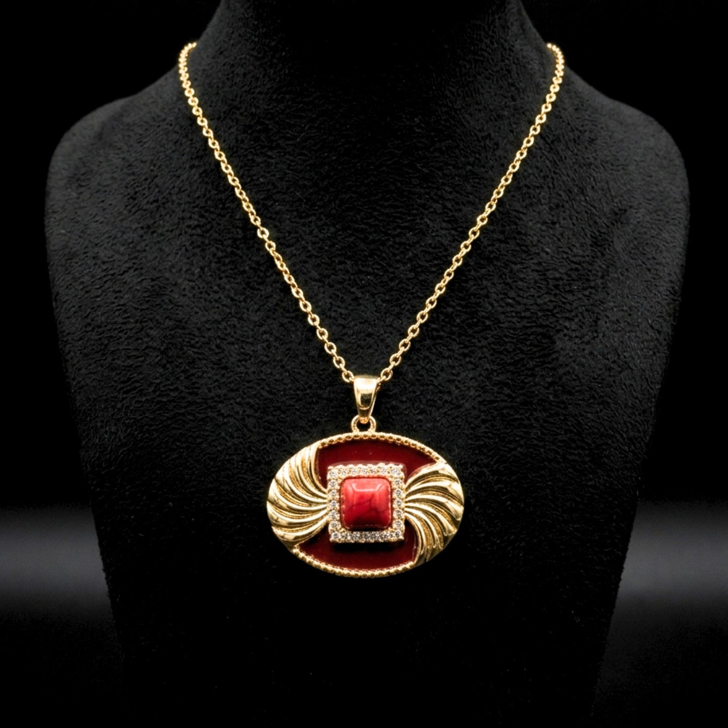 Collar Gargantilla Acero con Coral y Circonitas Blancas | Cadena 45-50 cm