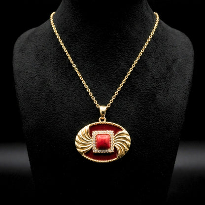 Collar Gargantilla Acero con Coral y Circonitas Blancas | Cadena 45-50 cm