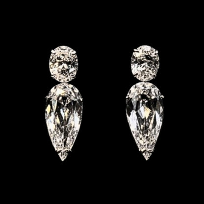 Pendientes Largos Circonitas Oval y Gota Acero Plateado