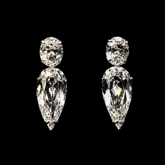 Pendientes Largos Circonitas Oval y Gota Acero Plateado