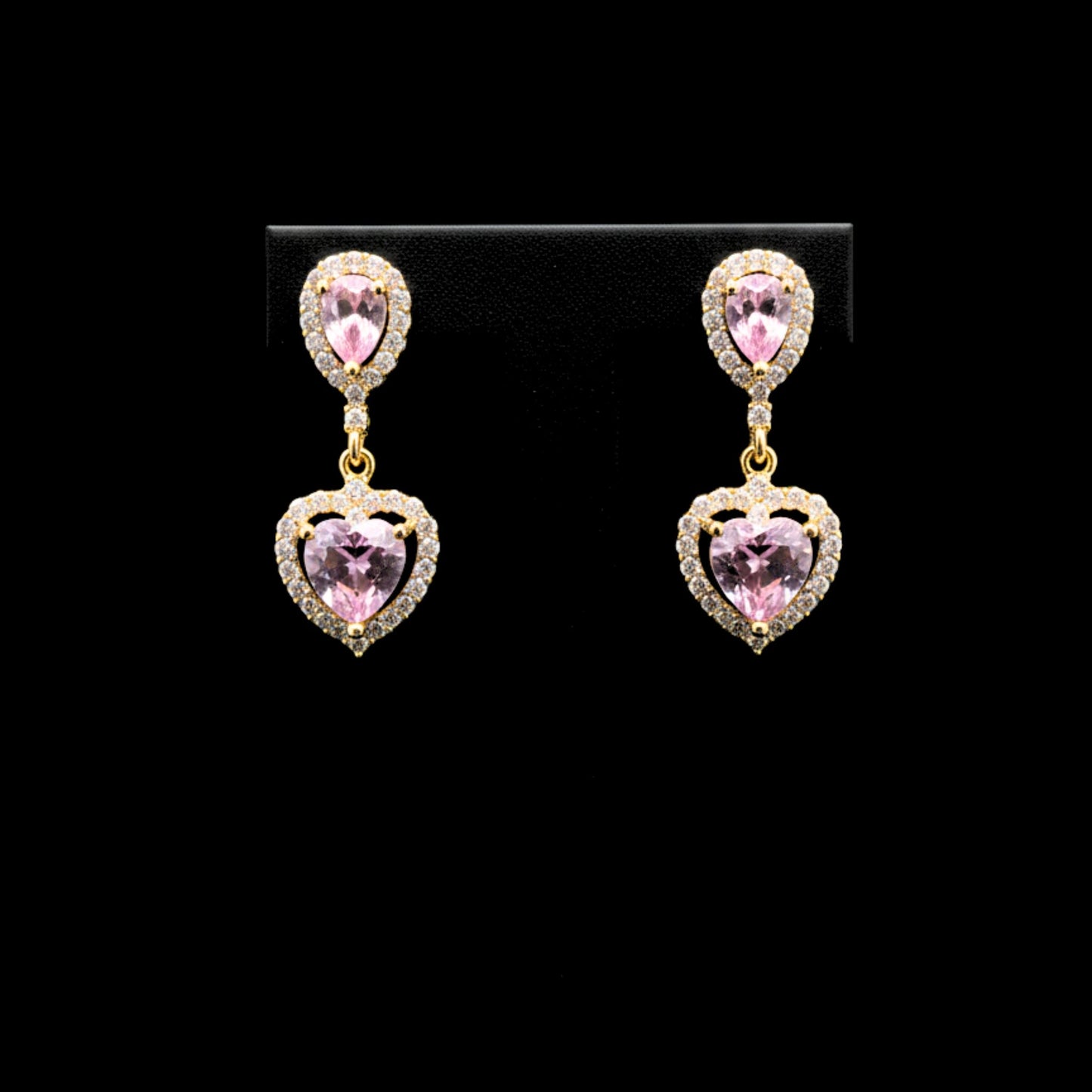 Pendientes Corazón Circonita Rosa de Francia | Chapado Oro 14K