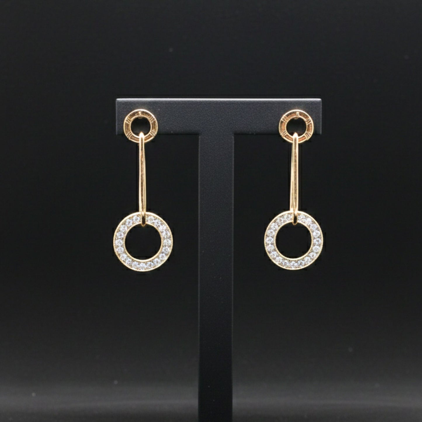 Pendientes Colgantes Círculo Circonitas Acero Chapado Oro 14K