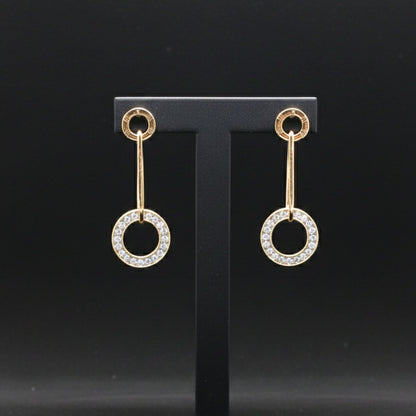 Pendientes Colgantes Círculo Circonitas Acero Chapado Oro 14K