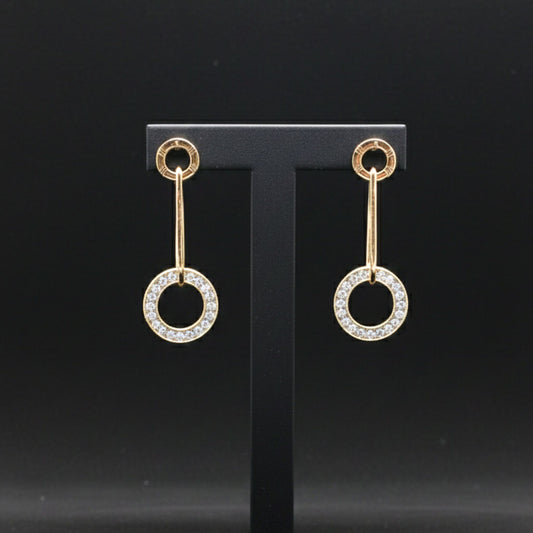 Pendientes Colgantes Círculo Circonitas Acero Chapado Oro 14K