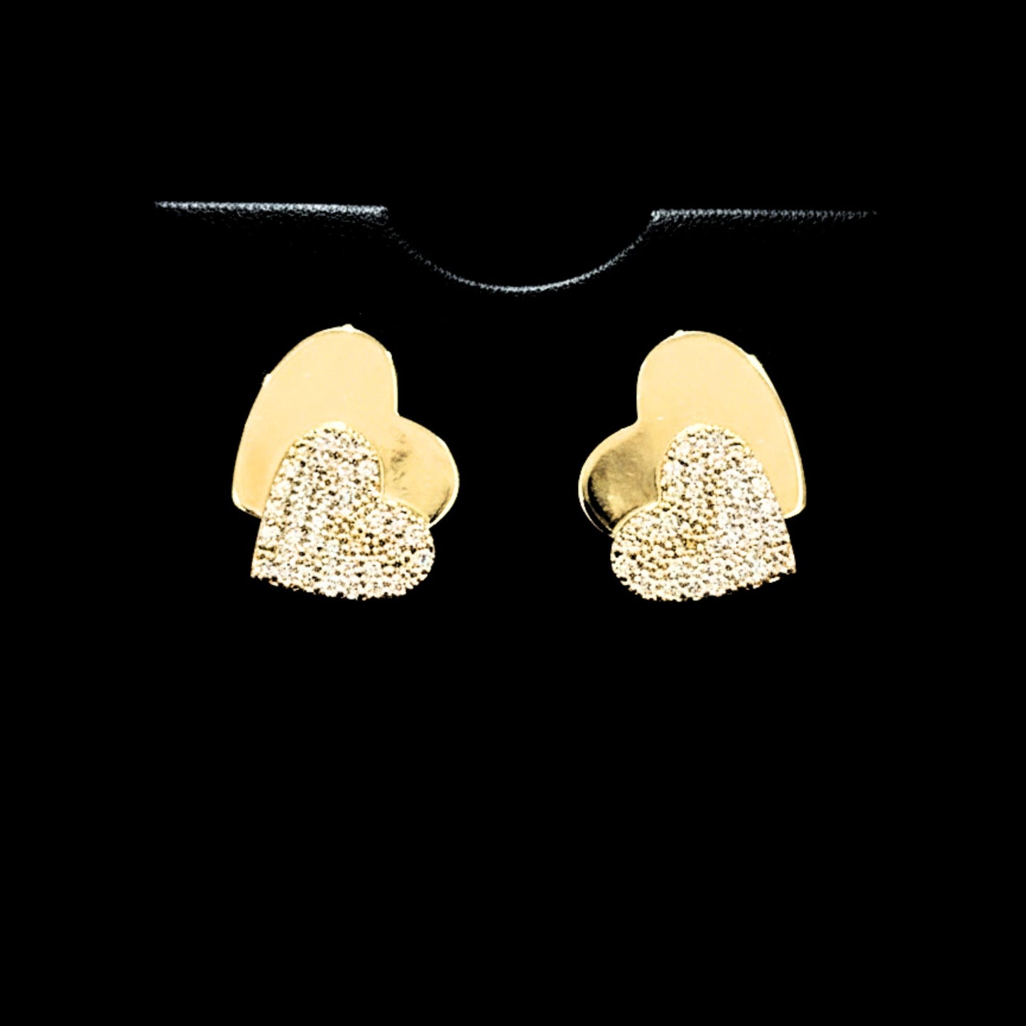Pendientes Doble Corazón Acero Chapado Oro 14K con Circonitas