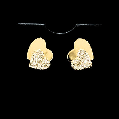 Pendientes Doble Corazón Acero Chapado Oro 14K con Circonitas
