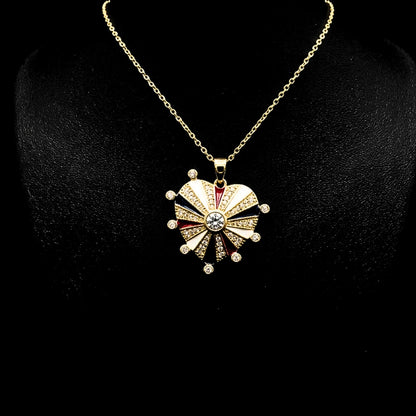 Collar Gargantilla Corazón Acero Chapado Oro 14K Esmalte y Circonitas