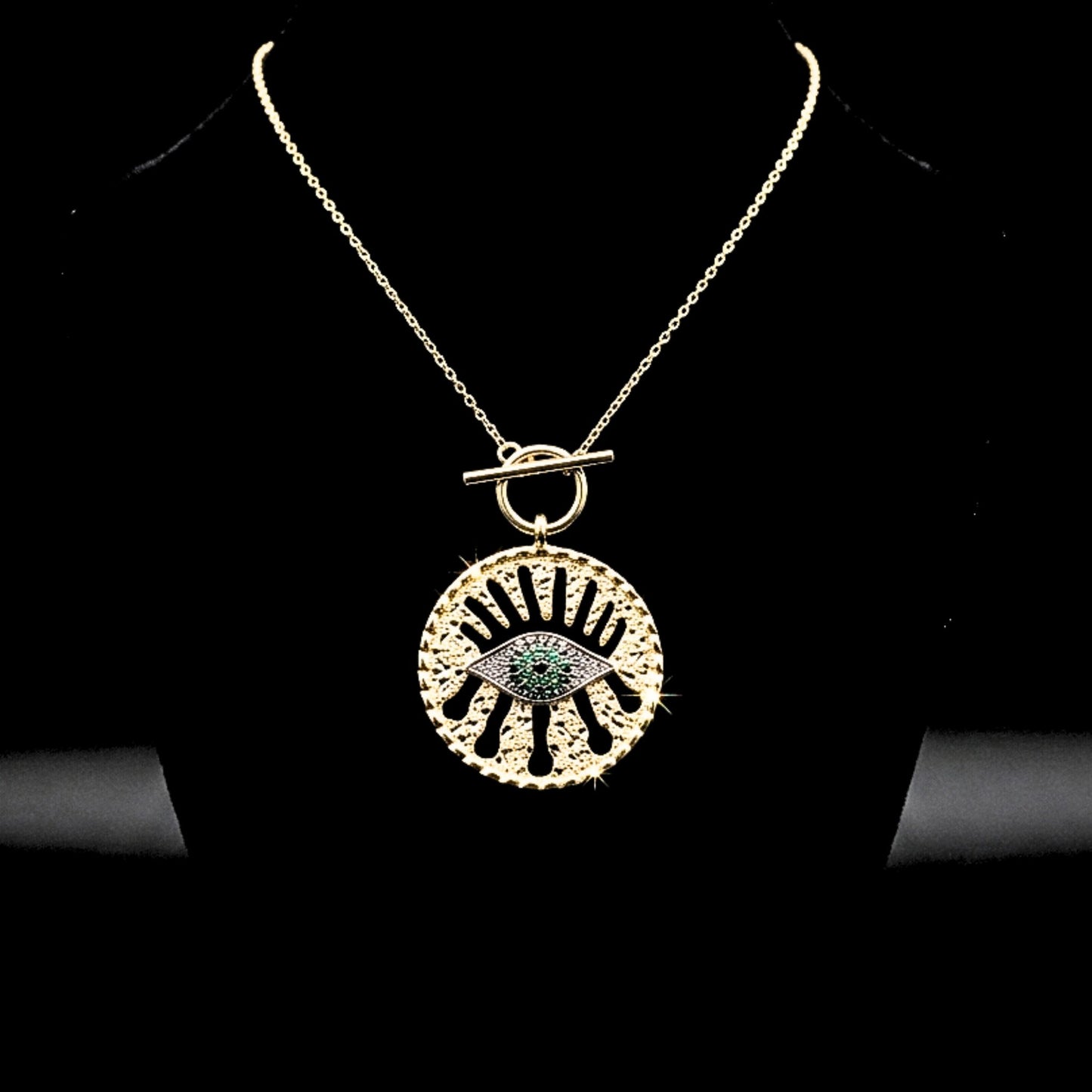 Collar Gargantilla Ojo Turco Acero Chapado Oro 14K Circonitas Engastadas