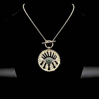 Collar Gargantilla Ojo Turco Acero Chapado Oro 14K Circonitas Engastadas