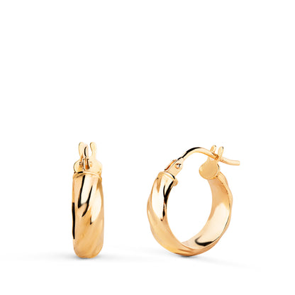 18K AROS ORO AMARILLO MEDIA CAÑA HUECOS BANDAS EN BRILLO. MEDIDA: 14 X 4 MM. CIERRE CLIP