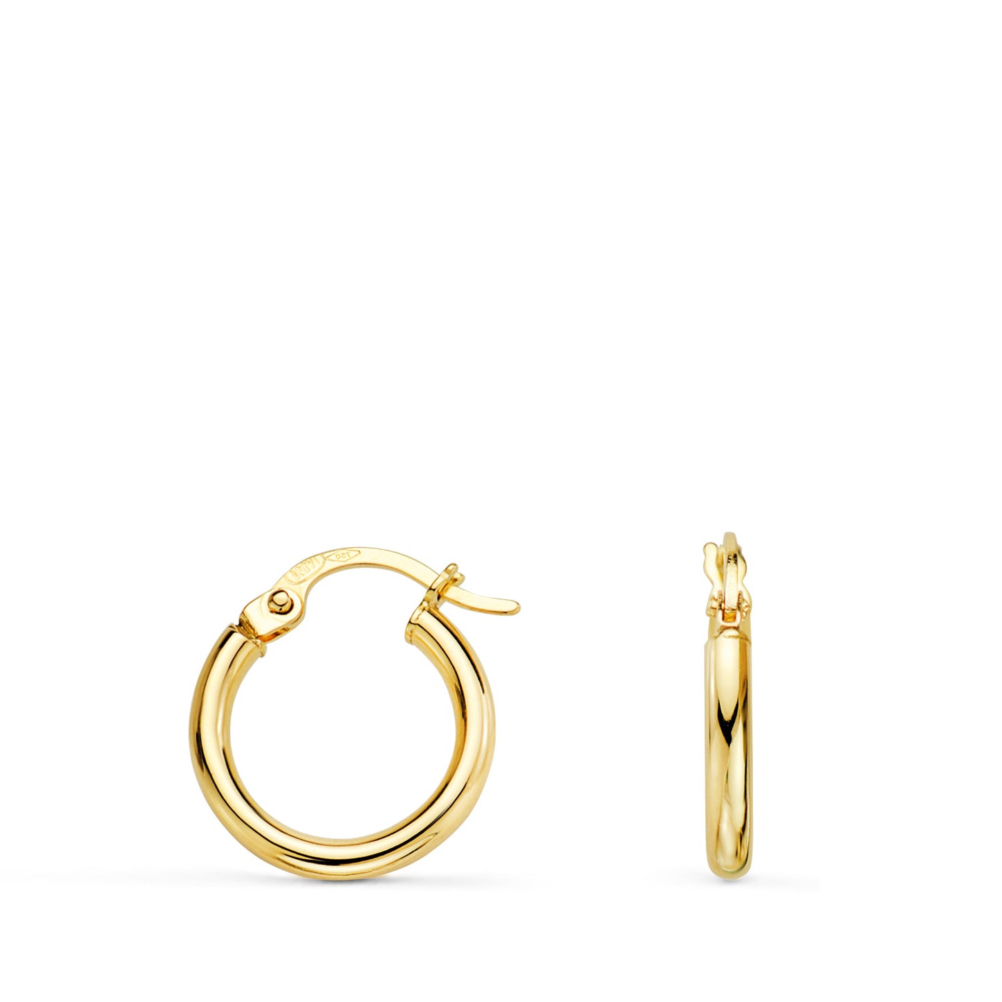 9K PENDIENTES AROS ORO AMARILLO HUECOS REDONDOS TUBO REDONDO 14 MM. GROSOR 2 MM