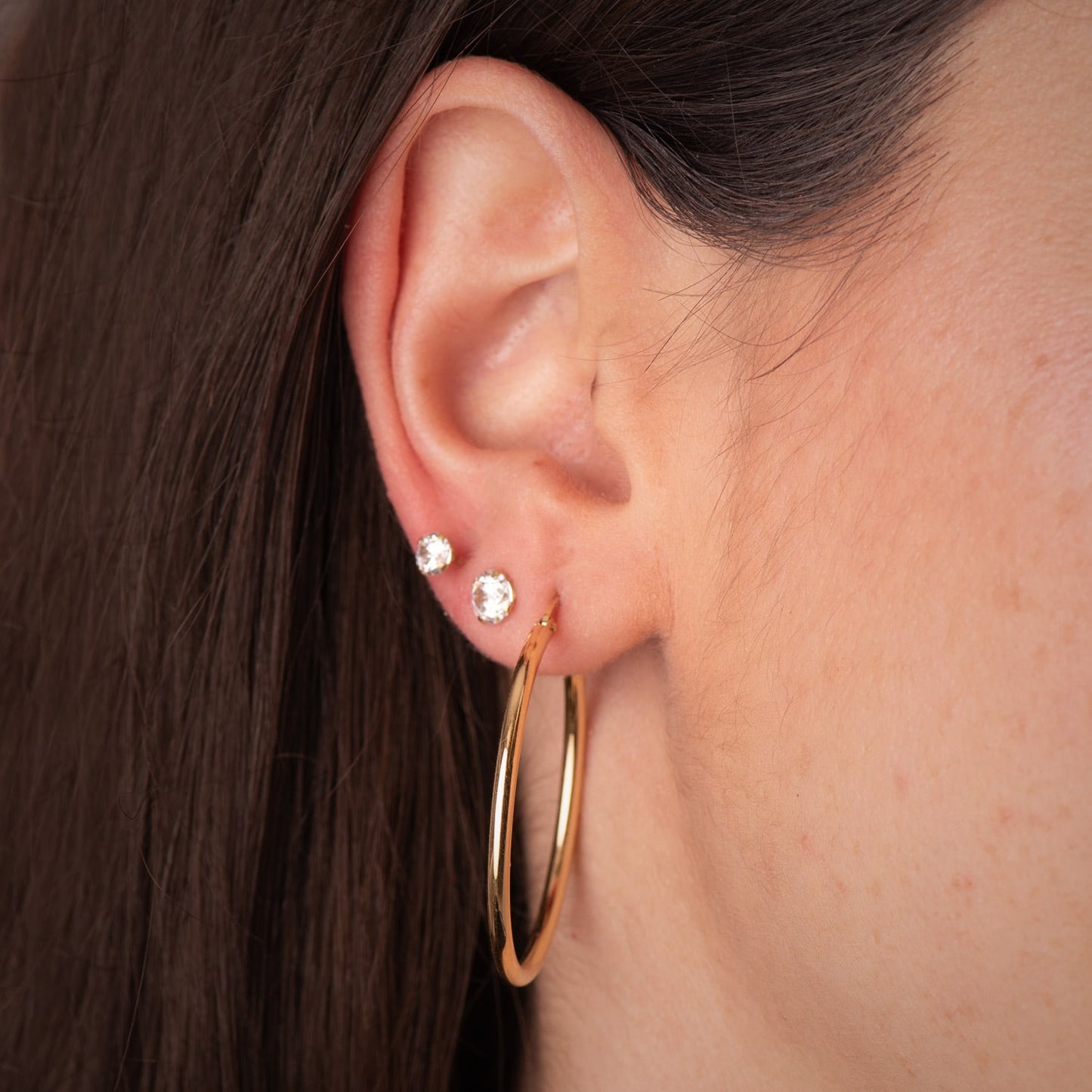 18K AROS ORO AMARILLO HUECOS REDONDOS TUBO REDONDO 34 MM. GROSOR 2 MM