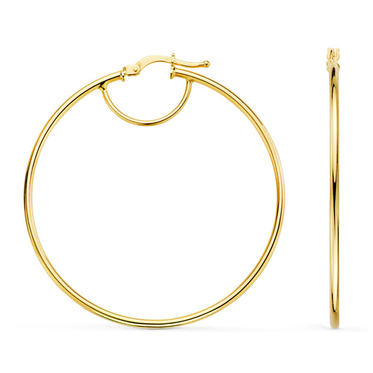 18K PENDIENTES AROS CRIOLLAS HUECOS REDONDOS TUBO REDONDO ORO AMARILLO 43 MM. GROSOR 1,5 MM